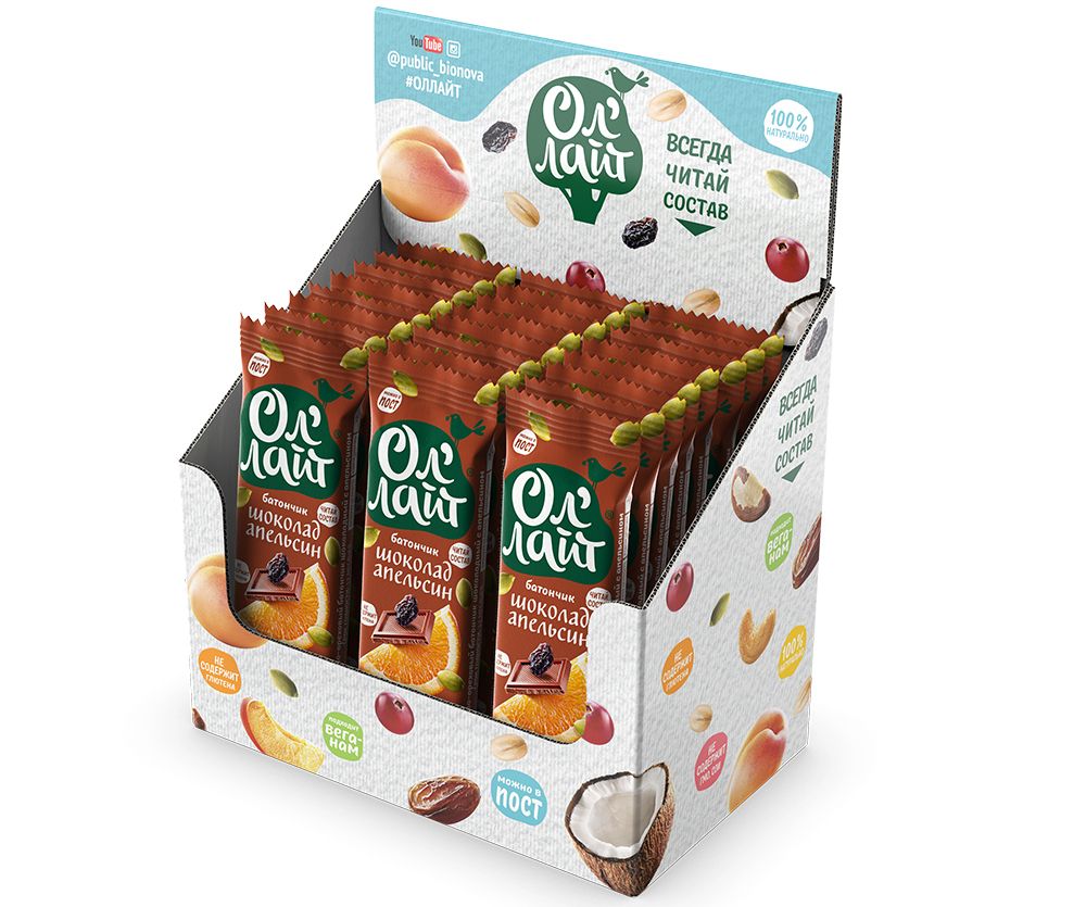 Купить фруктово-ореховые батончики бокс ол'лайт® шоколад & апельсин - 25 шт. от производителя