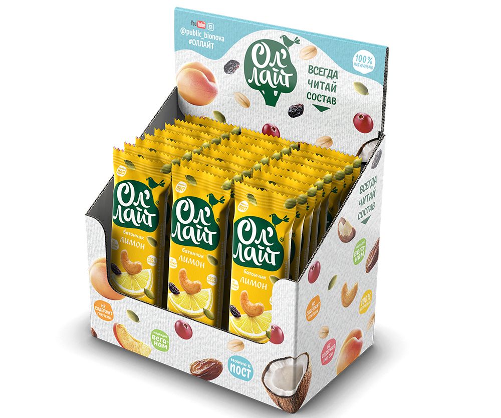 Купить фруктово-ореховые батончики бокс ол'лайт® лимон - 25 шт. от производителя