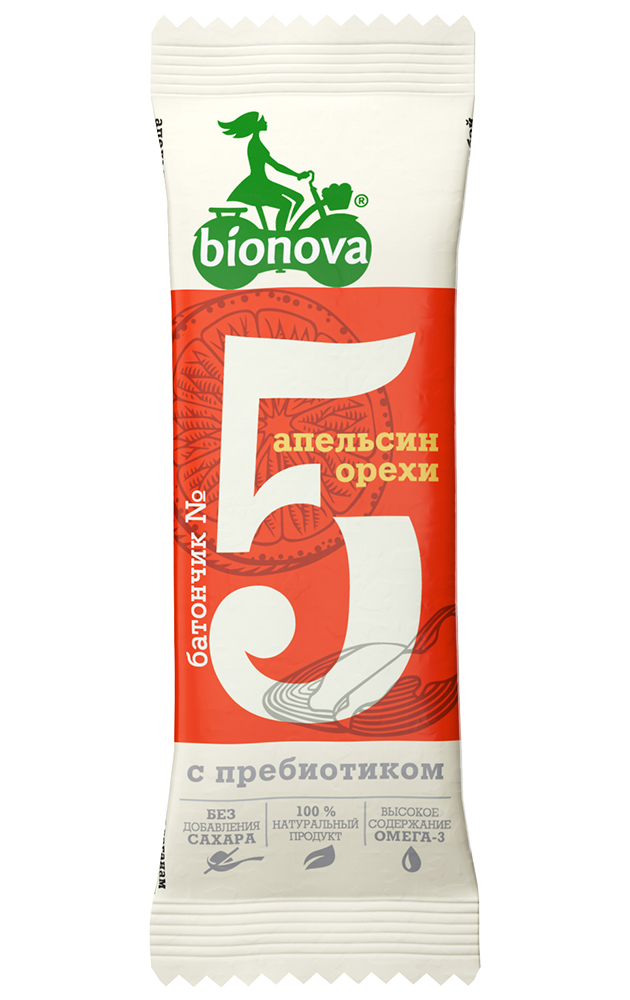 Купить фруктово-ореховый батончик bionova® №5 апельсин & орехи с пребиотиком от производителя