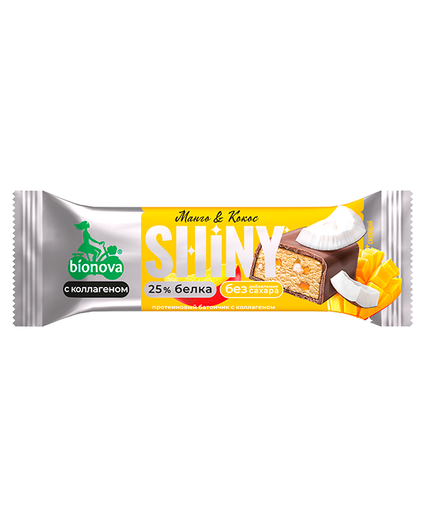 Купить глазированный протеиновый батончик shiny манго и кокос от производителя