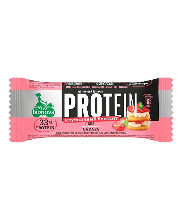 Купить протеиновый батончик bionova® клубничный бисквит 50 г от производителя
