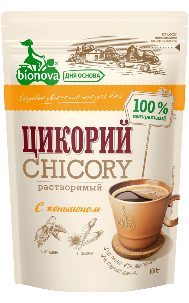 Купить цикорий растворимый bionova® с женьшенем 100г от производителя