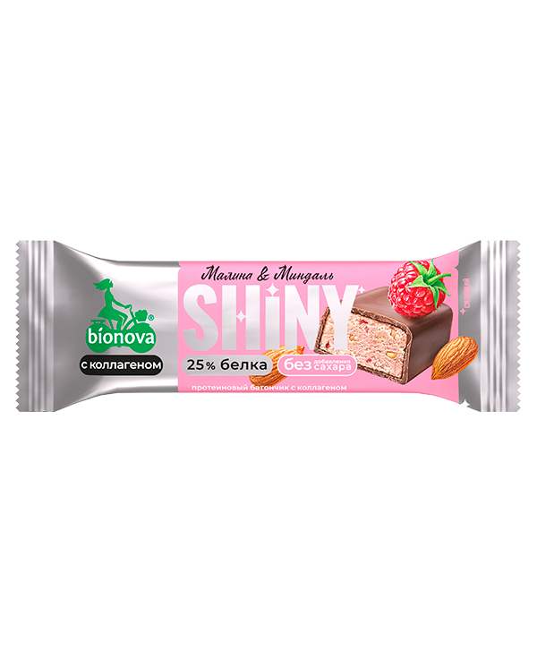 Купить глазированный протеиновый батончик shiny малина и миндаль  от производителя