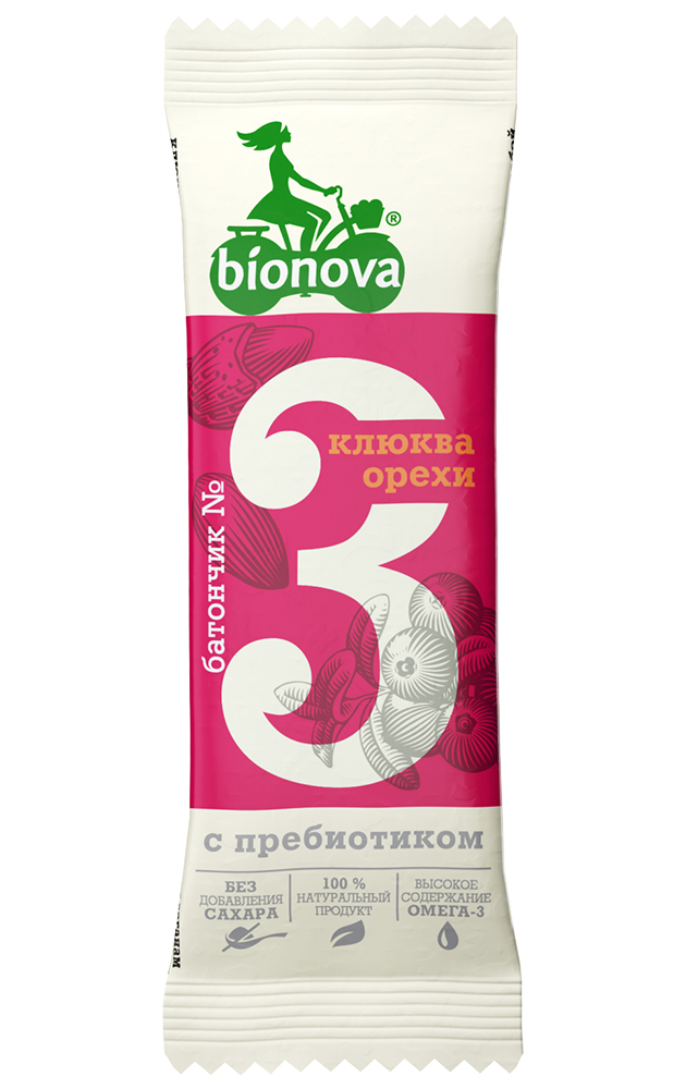 Купить фруктово-ореховый батончик bionova® №3 клюква & орехи с пребиотиком от производителя