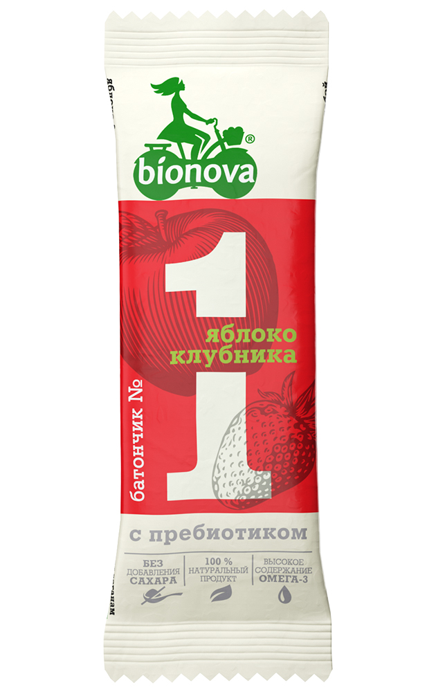 Купить фруктово-ореховый батончик bionova® №1 яблоко & клубника с пребиотиком от производителя