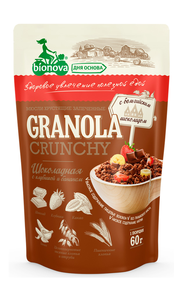 Купить порционная гранола bionova® шоколадная с клубникой и бананом - 6 шт. от производителя